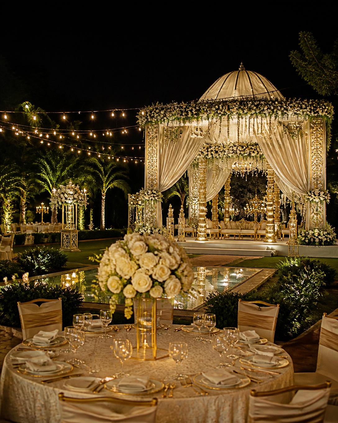 Luxury garden venue set up for a wedding